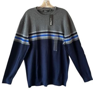NEW Claiborne Mens Gray and Blue Crewneck Sweater